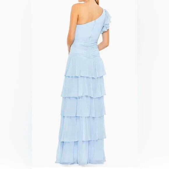 MAC DUGGAL 55849 RUFFLE TIERED ONE FLUTTER‎ SLEEVE POWDER BLUE GOWN  0 … - Picture 3 of 6